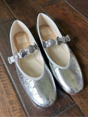 Dolce Vita Metallic Silver Mary Jane Flats with Decorative Strap